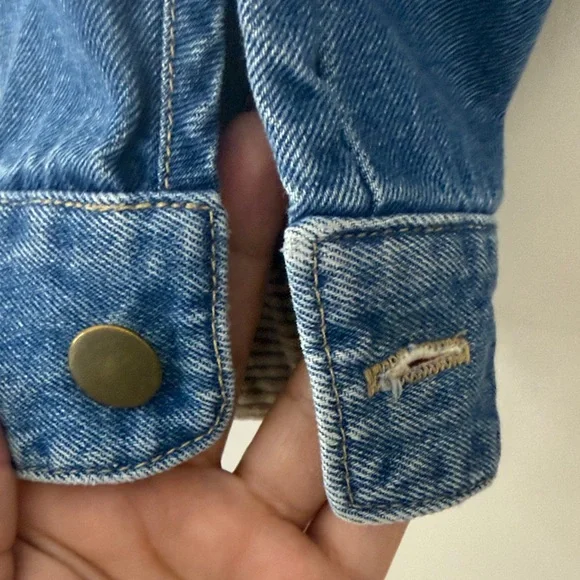 Made in USA Denim Jacket Corduroy Collar Cuffs Women’s Large Cropped Size L - Picture 11 of 16